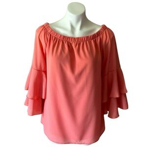 Pixie + Ivy Women’s Coral Bell Sleeve Sheer Blouse Size Large